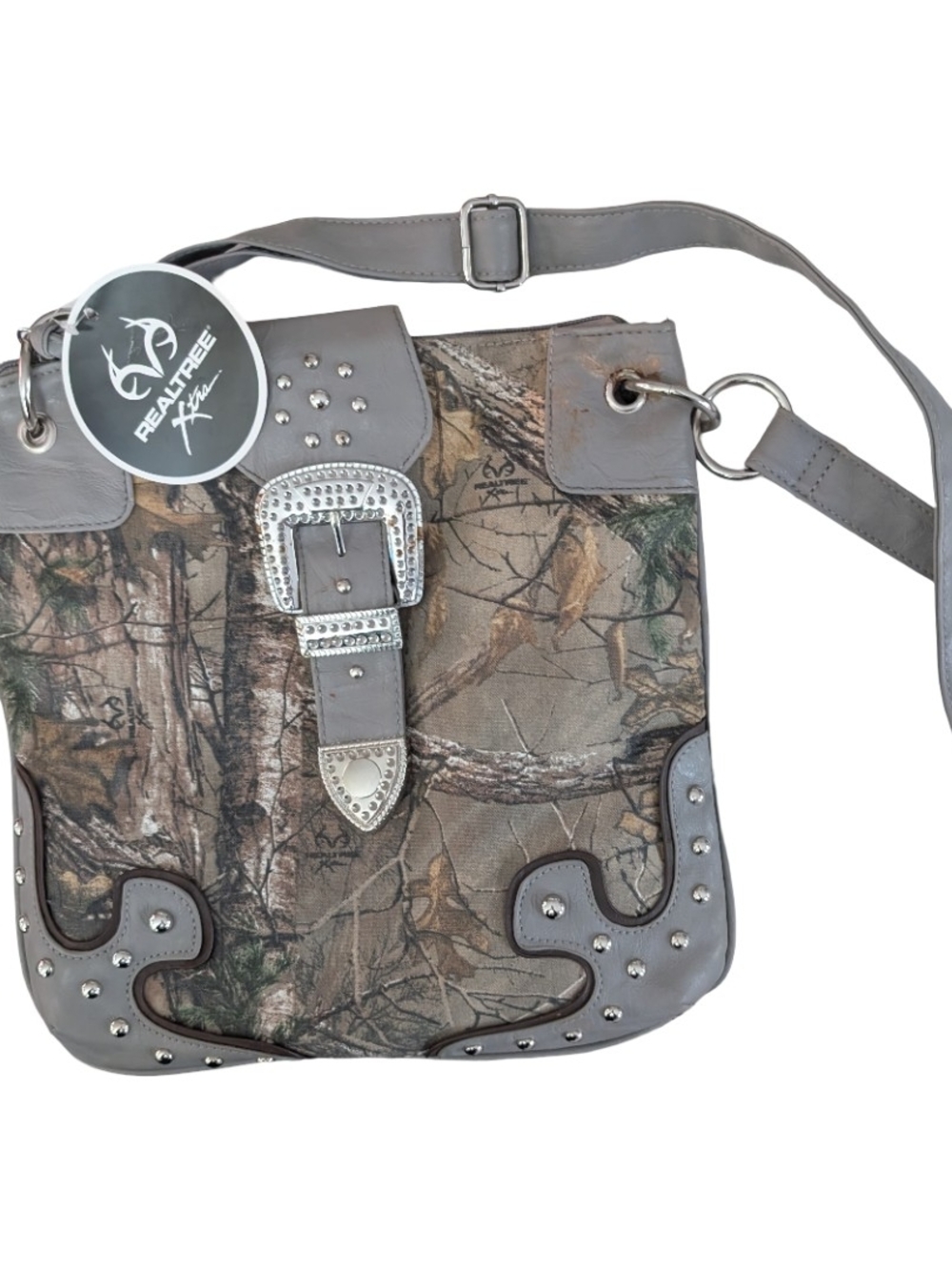 Realtree Large Gray Vegan Leather Camoflauge Crossbody Purse Shoulder Hand Bag